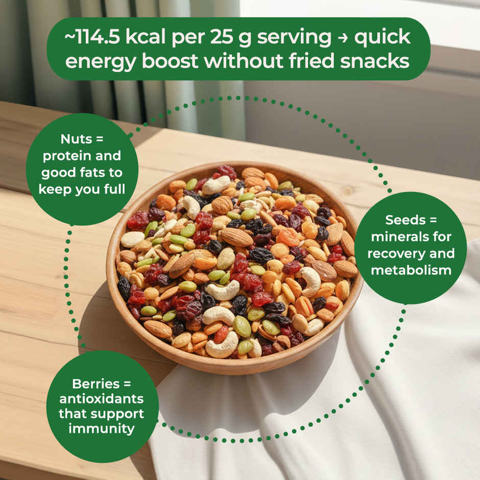 Khetika Trail Mix | 7 Superfoods in 1 Mix | Almonds, Cashews, Raisins, Berries & Seeds