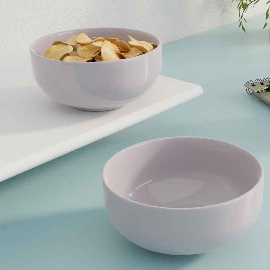 The Earth Store Solid Lavender 2Pc Ceramic Bowl Gift Set, 500 ml Each Microwave Safe, Snack Serving