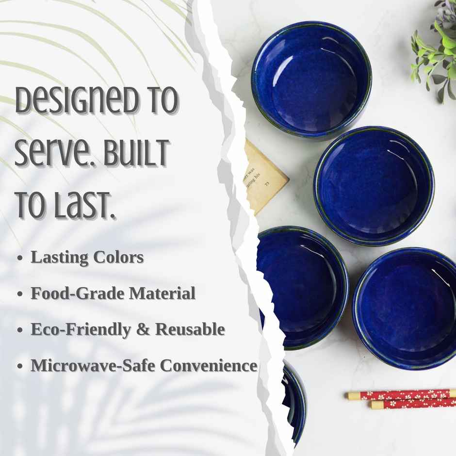 Capsicum Pattern Ceramic Bowl Set | Ocean Blue - 150 ml