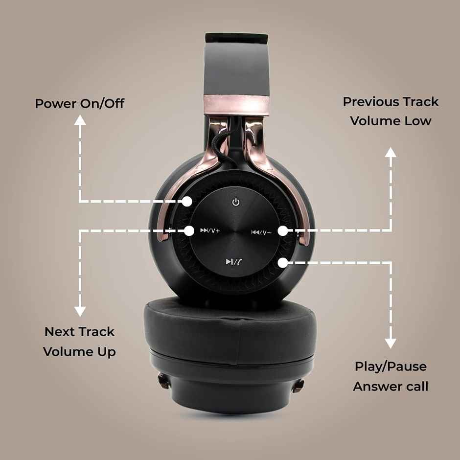 Hammer Bash Over The Ear Wireless Bluetooth Headphones With Mic, Deep Bass ,Bluetooth 5.0 - Black
