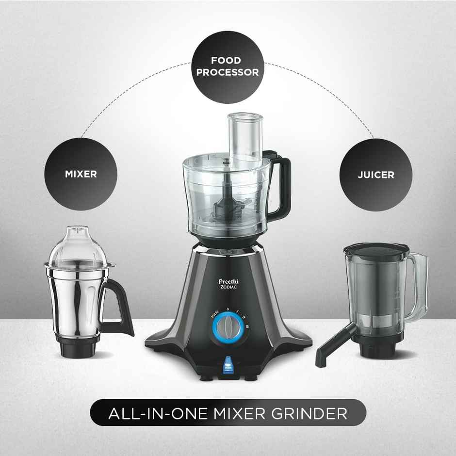 Preethi Zodiac Mg - 218 Mixer Grinder For Kitchen | 750 Watt Mixie | 5 Jars - Black