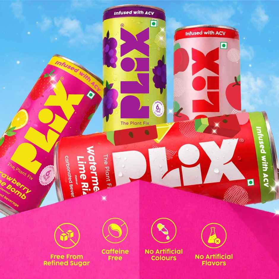 Plix Apple Aura Fizzy Soft Drink Can | Low Calorie & Zero Sugar | Prebiotics With 6g Fibre | Soda