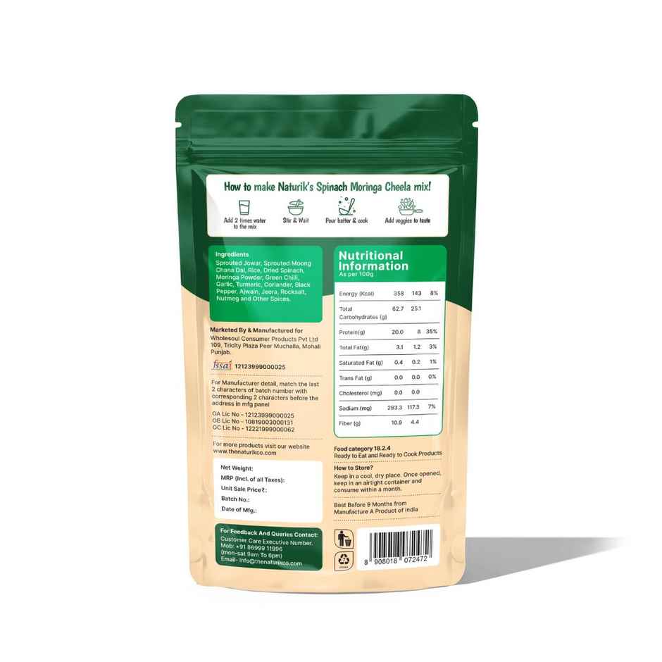 The Naturik Co Spinach Moringa High Protein Chilla Mix | Iron Rich | Weight Loss Breakfast