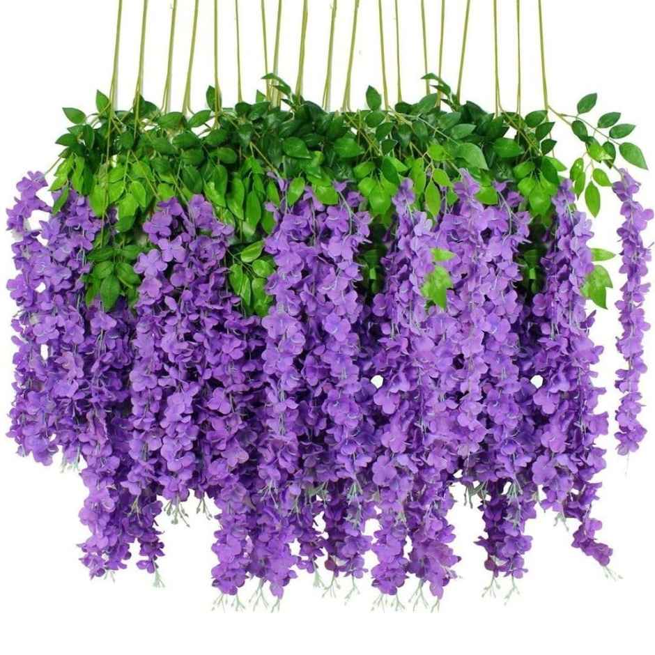 Well Art Gallery Artificial Wisteria Hanging Flowers Vines String Decorations (Pack Of 4,Purple)