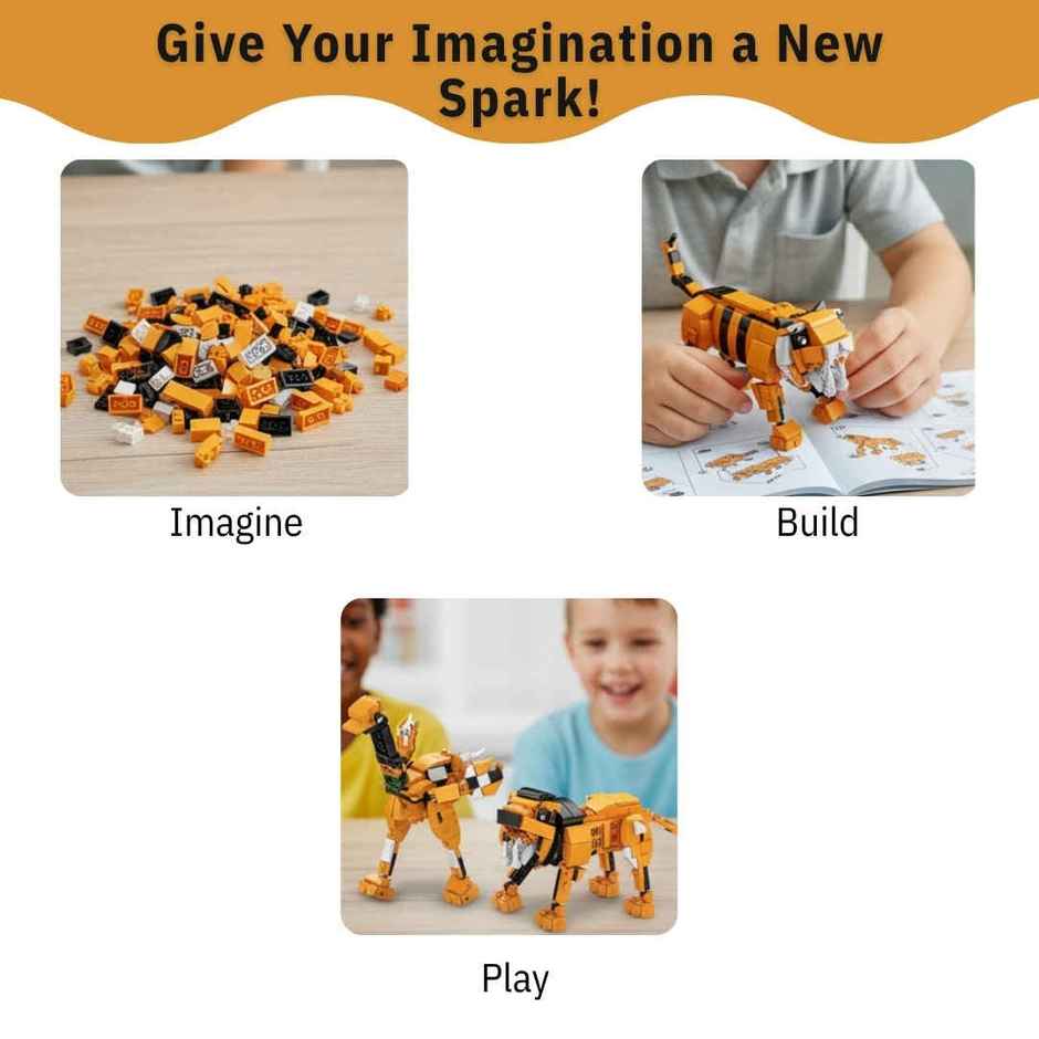 Apex Wild Animals Building Blocks 211 Pieces | Tiger, Lion & Emu