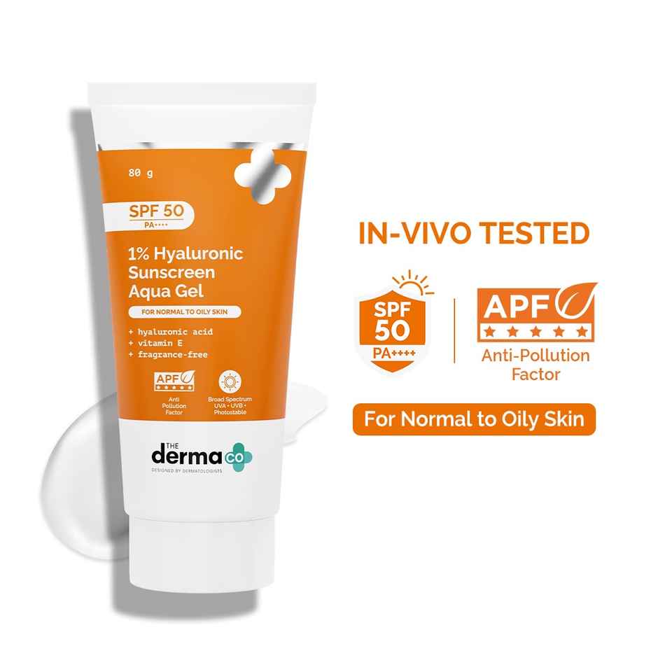 The Derma Co 1% Hyaluronic Sunscreen SPF 50 PA++++ Aqua Gel For Normal To Oily Skin
