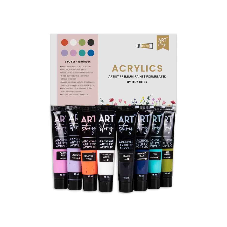 Itsy Bitsy Artists Acrylic Colour Set Pastel 8 Colors x 15 ml Each