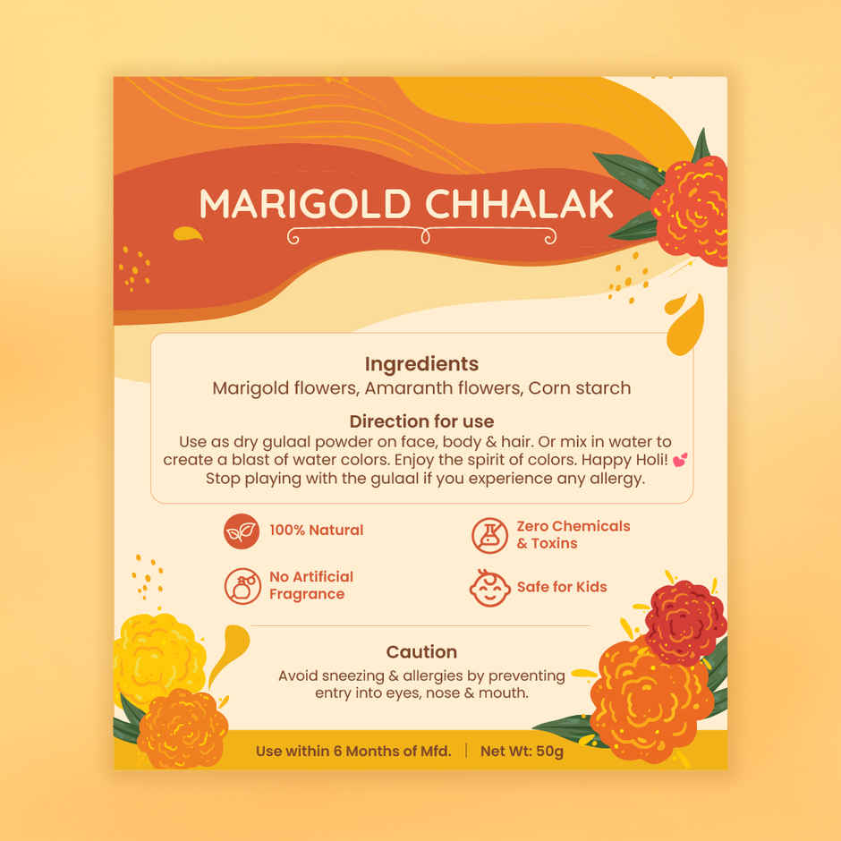 Nat Habit Natural Organic Holi Color Gulal | Orange | Marigold Chhalak