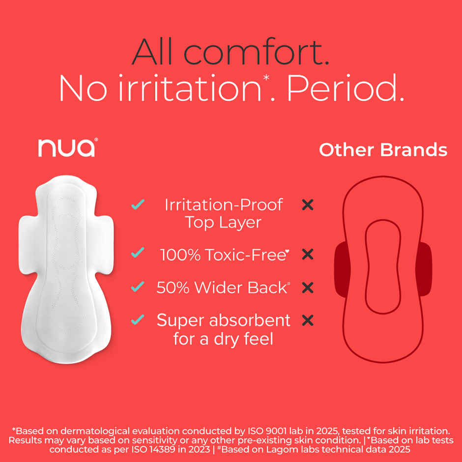 Nua Complete Comfort Sanitary Pads For Heavy Flow| 30 Xl+ (30pc) & Nua Cramp Comfort Heat Patches For Period Pain (3pc) Combo