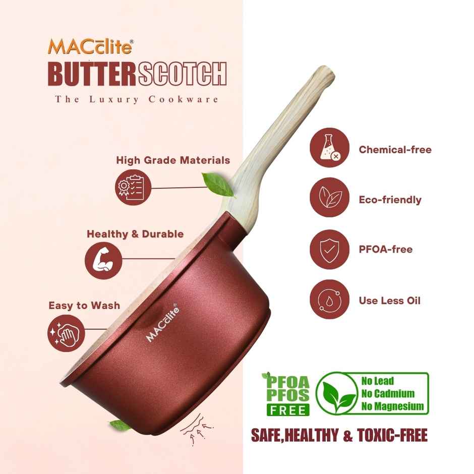 Macclite Non-Stick PDC Granite+ Induction Base Butter Scotch Triumph Sauce Pan 18 cm