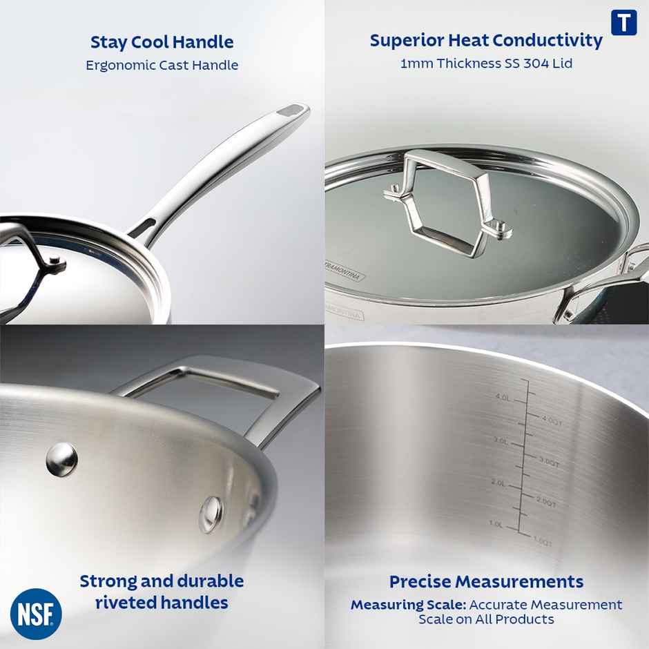 Tramontina Aeion Triply Sauce Pan | 16 cm | 2.1 L | Stainless Steel Lid | Induction Compatible