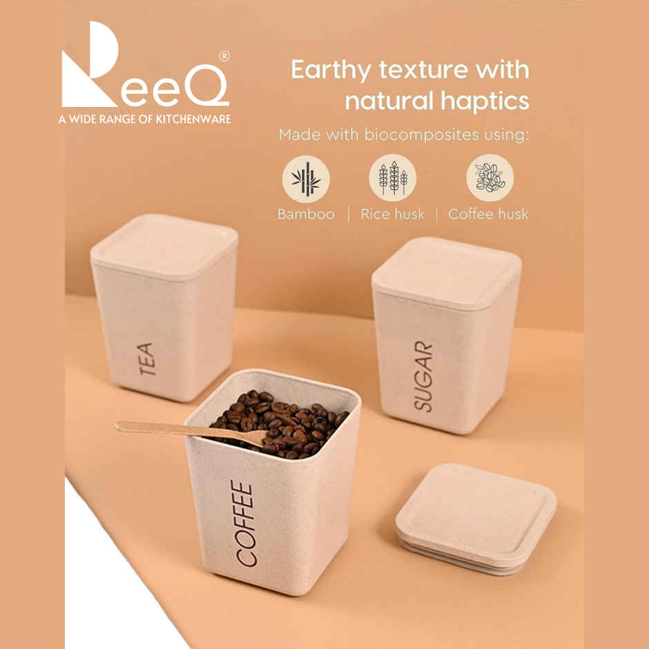 ReeQ Airtight Plastic Container Set for Kitchen Storage | Plastic Lids, Sand Castle - 800 ml