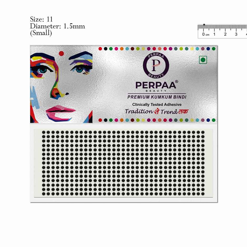 PERPAA Black Bindi | 1 Flap | Size 11 Diameter 1.5mm| Round Kumkum Bindi for women