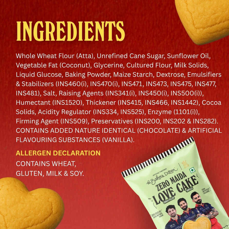 The Baker's Dozen Zero Maida Love Cake - Vanilla  | Veg/Eggless Heart cake - filled with Choco