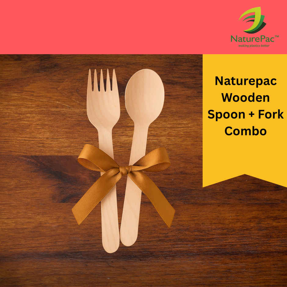 Naturepac Wooden Spoon 25 Pcs + Fork 25 Pcs Combo