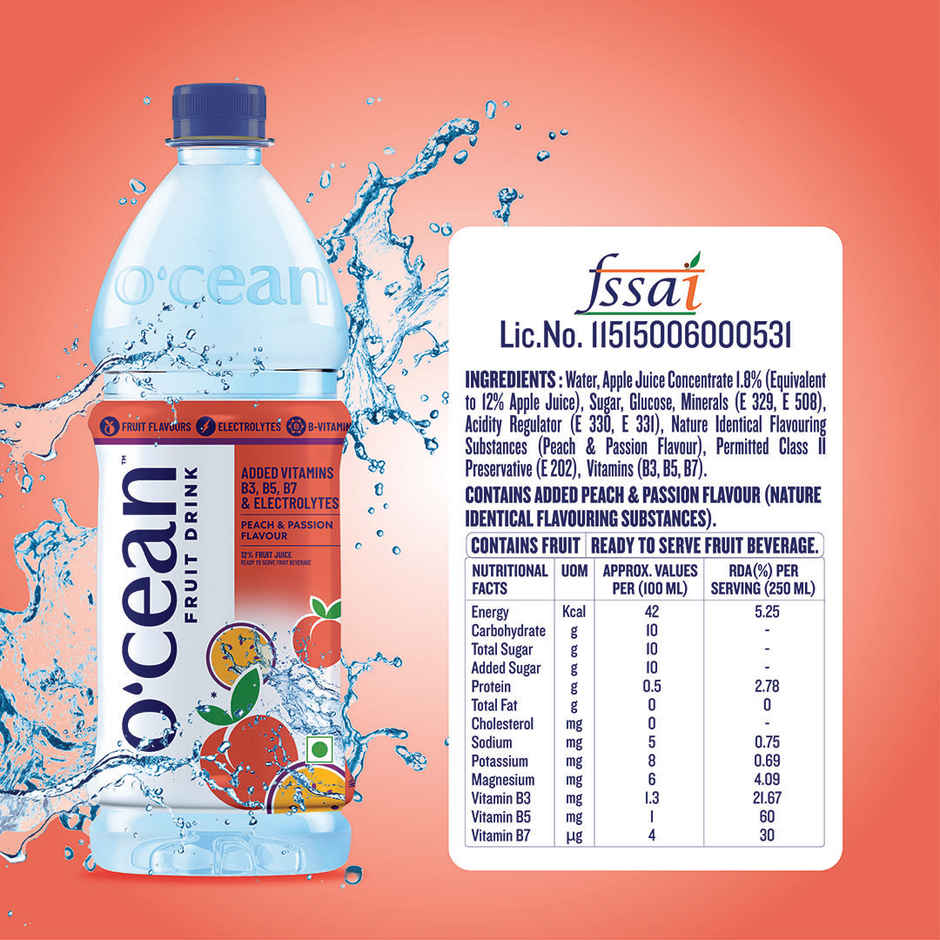 O'cean Fruit Water Peach & Passionfruit Vitamin & Electrolyte Hydration