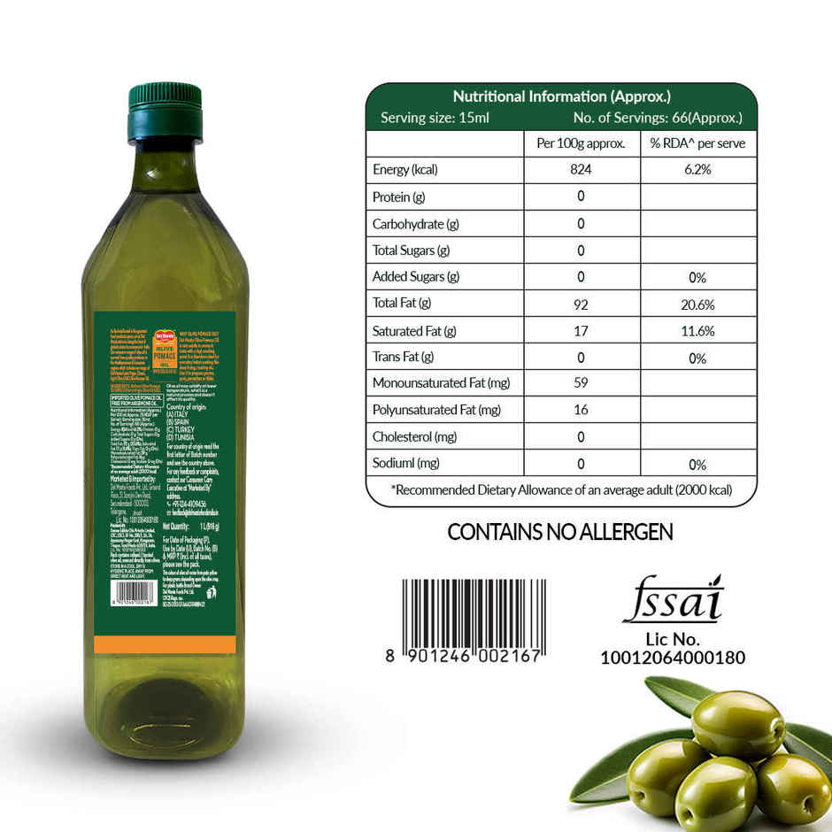 Del Monte Pomace Olive Oil | Suitable For Indian Cooking | Zero Cholesterol & Trans-Fat
