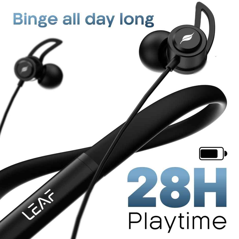 Leaf Rush X342 Neckband With Ai Sound App, 28H Playtime, Silicon Neckline, 10Mm Driver Carbon Black