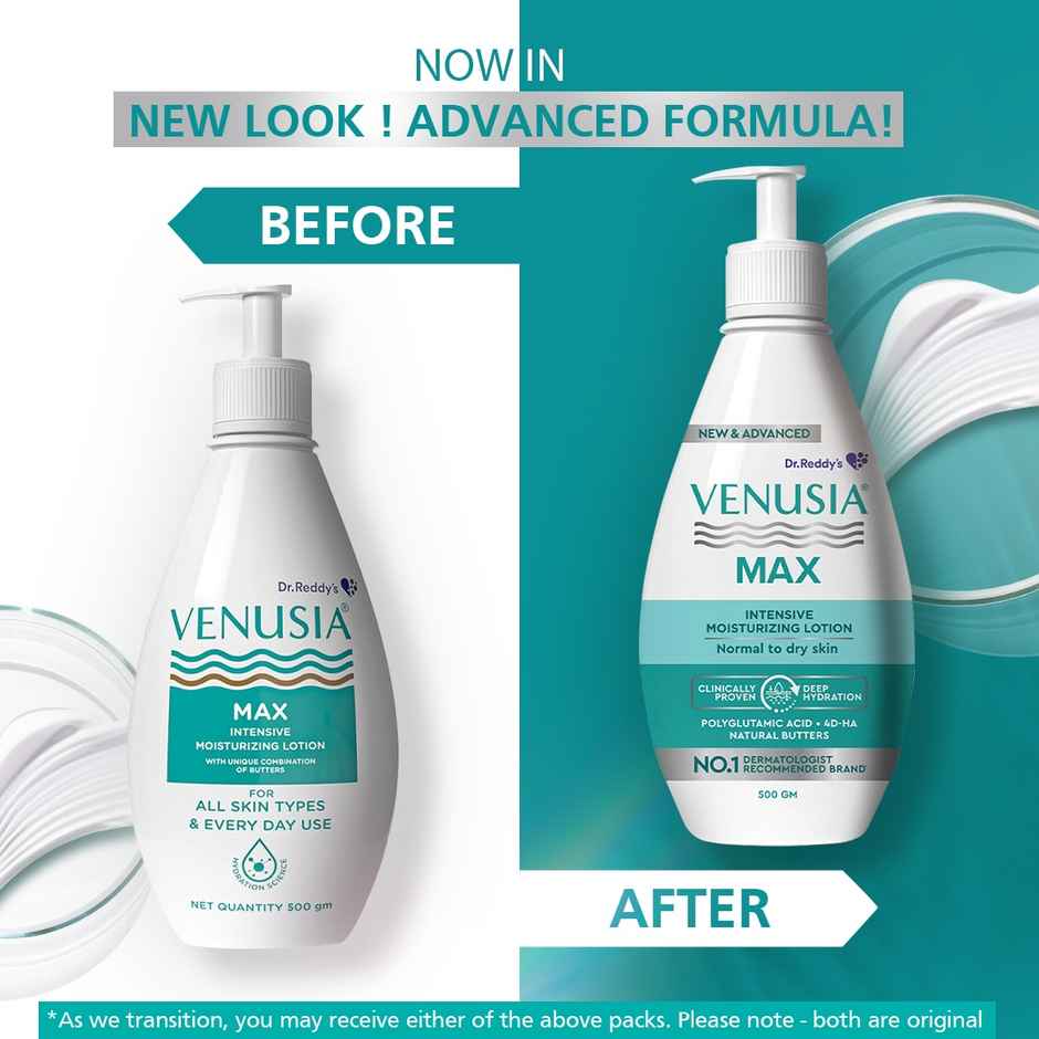 Venusia Max Intensive Moisturizing Lotion with 4D Hyaluronic+Polyglutamic Acid | Normal to Dry Skin