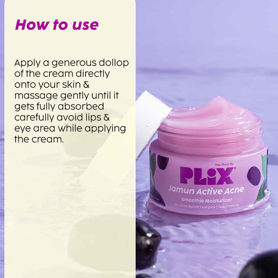 Plix Jamun Moisturizer for Acne & Oil Control | 2% Acne Buster, 2% Niacinamide & 1% Witch Hazel