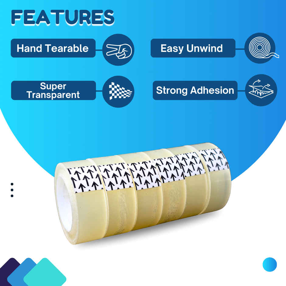 ABK Clear Small Stationery Hand Tearable Tapes 18 mm x 33 meters - Pack of 6