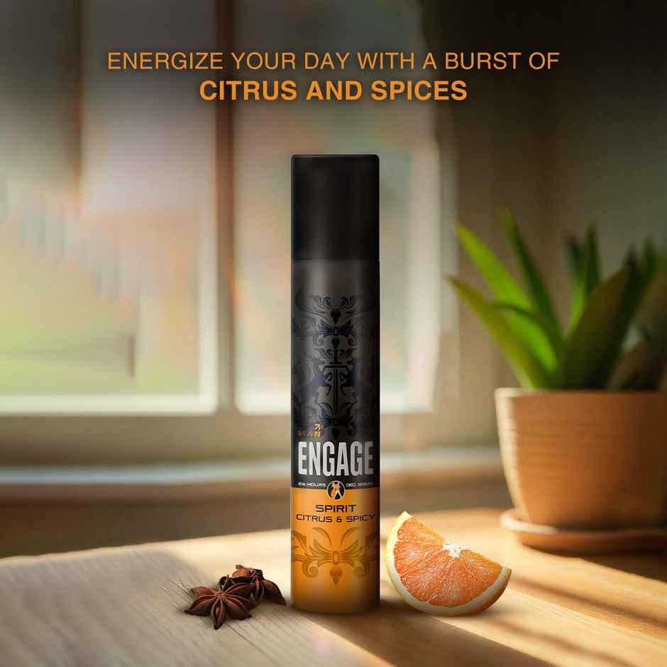 Engage Spirit Deodorant Spray for Men | Citrus & Spicy | 24hr Freshness