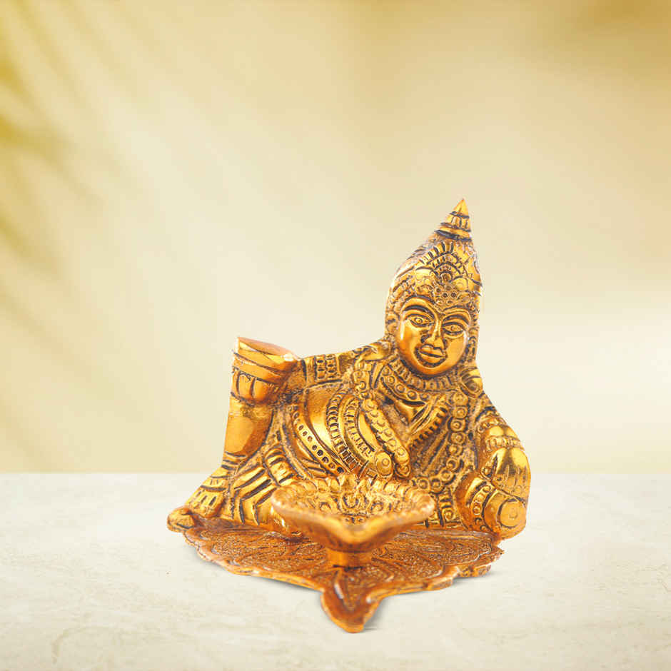 Diya Kuber Ji on Gold Peepal Leaf | Golden | Metal | Kuber Diya | Devnidhi