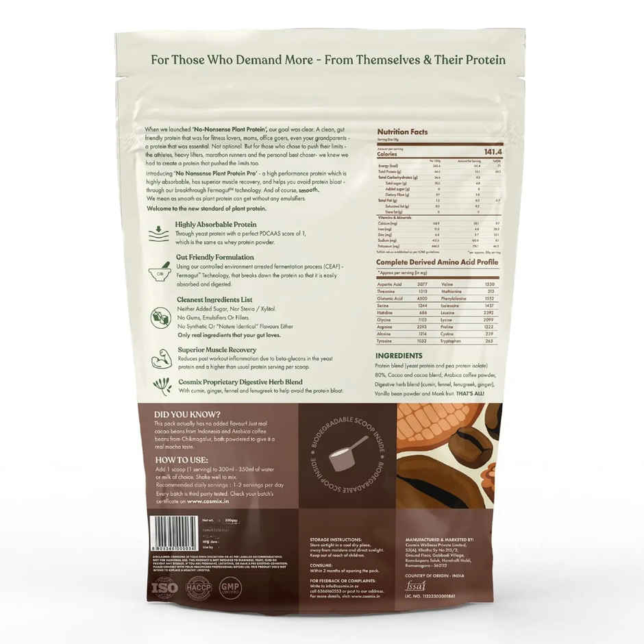 Cosmix No-Nonsense Pro Plant Protein Chikmagalur Mocha, 26g Protein
