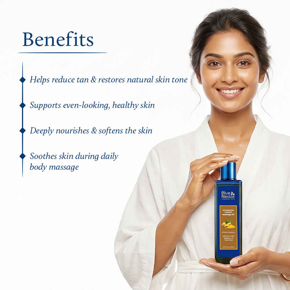 Blue Nectar Nalpamaradi Thailam | Turmeric Massage Oil for Skin Brightening & Tan Removal