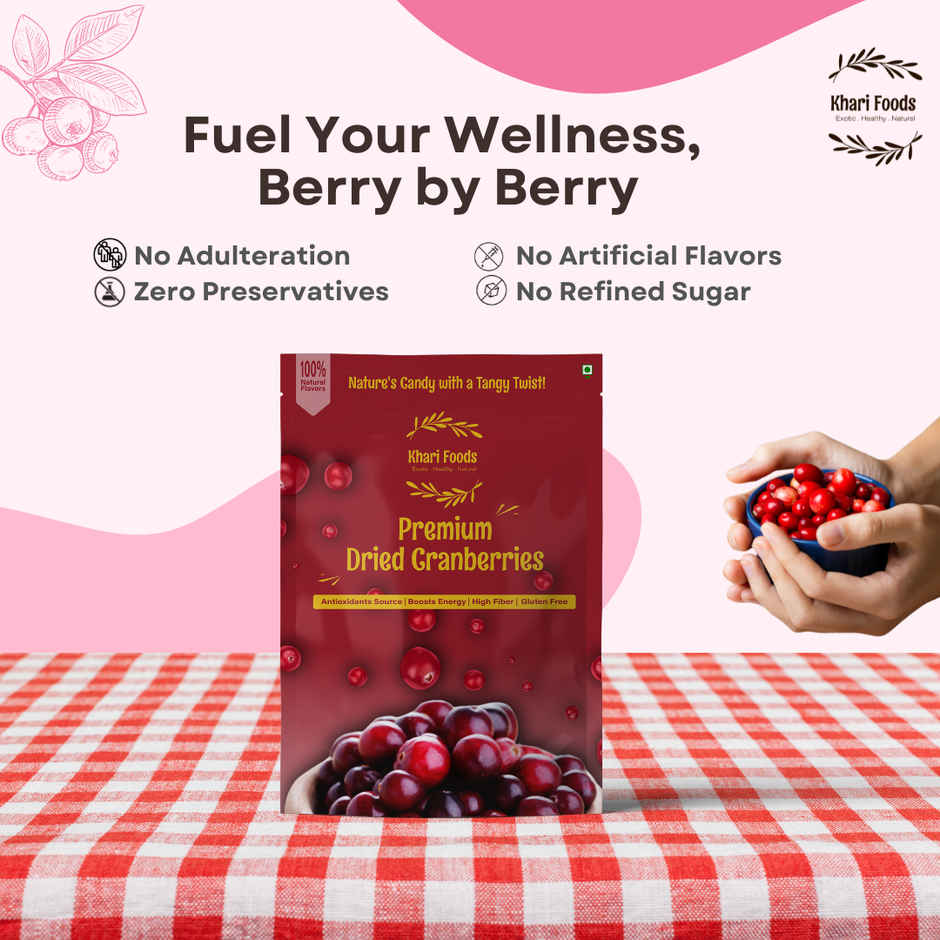 Khari Foods Premium Dried Cranberries | Antioxidants | Juicy & Delicious for Kids & Adults