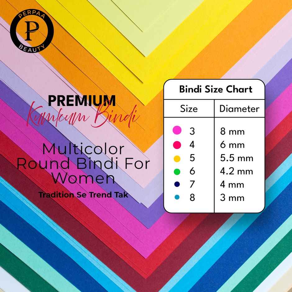 PERPAA Multicolor Bindi | 2 Flaps |Size 5 & 6 Diameter 5.5 mm & 4.2 mm|Round Kumkum Bindi for women