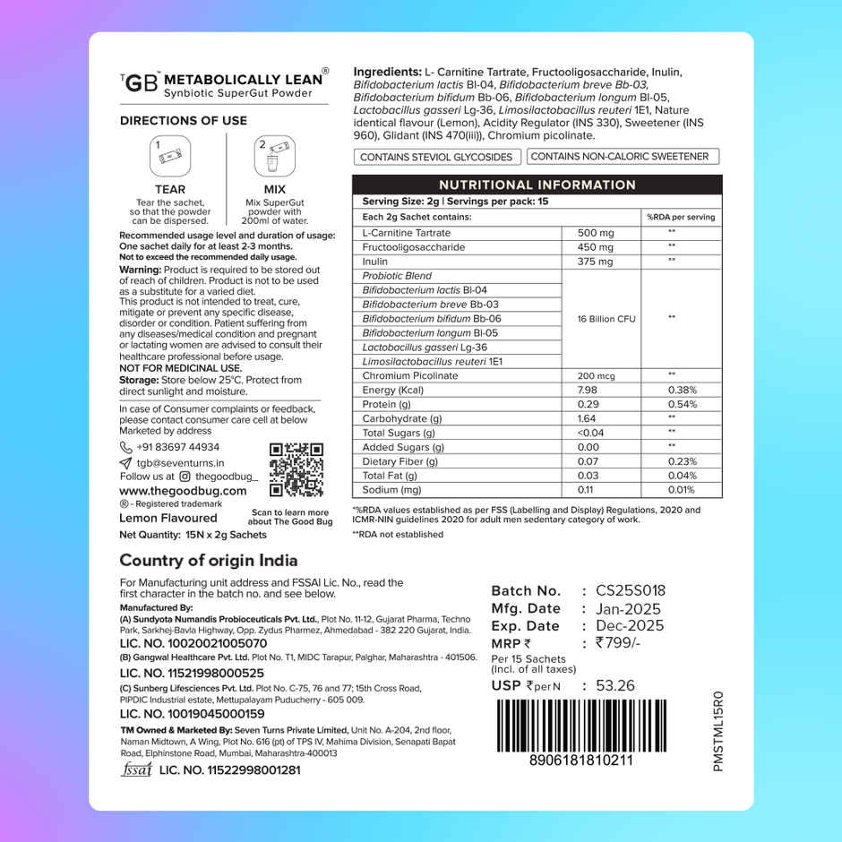 The Good Bug Metabolically Lean Supplement Powder - Weight Management