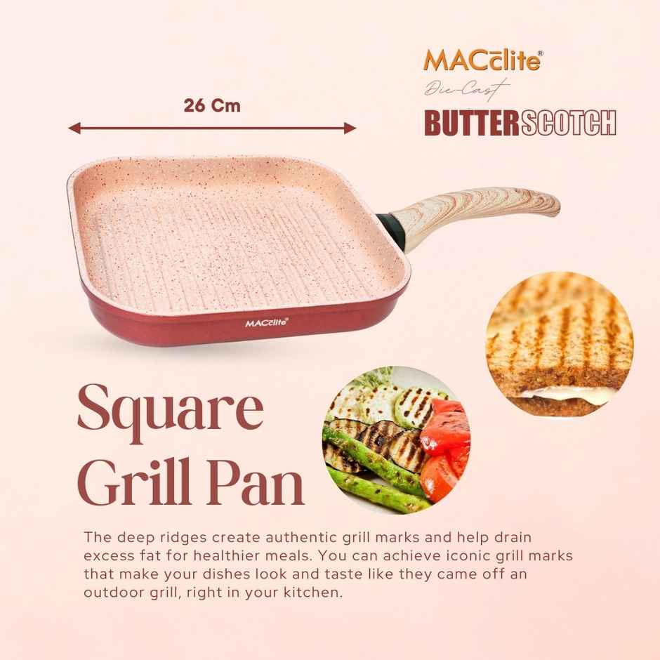 Macclite Non-Stick Square Grill Pan | 26 cm | Induction Compatible