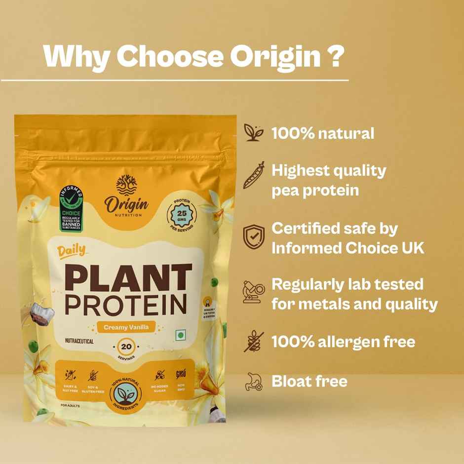 Origin Nutrition Daily Plant Protein Vanilla Flavour- 20 Servings