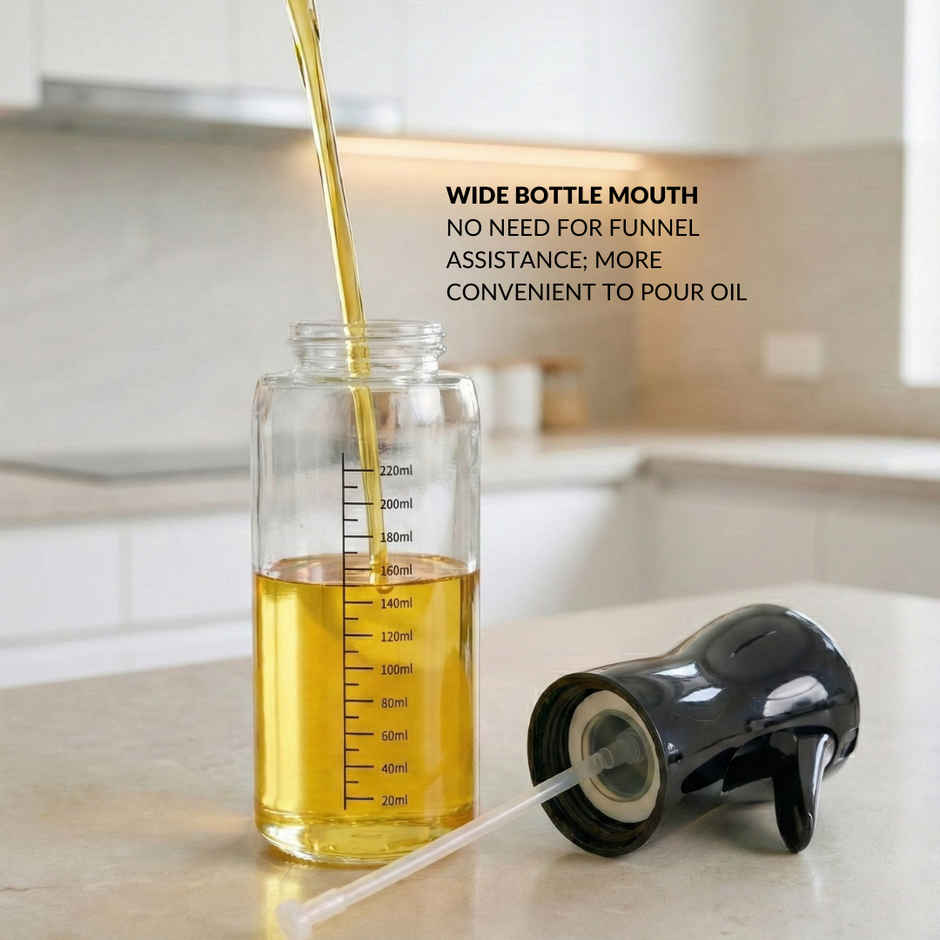 Nestasia Gourmet Clear Glass Oil Bottle | 220 ml | Black