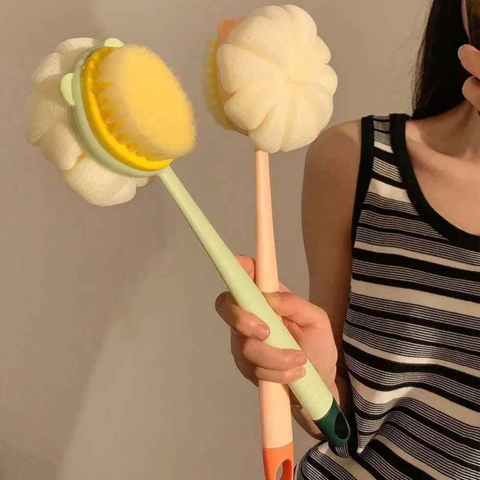 Beautiliss Bath Brush Long Handle With Soft Bristle And Loofah