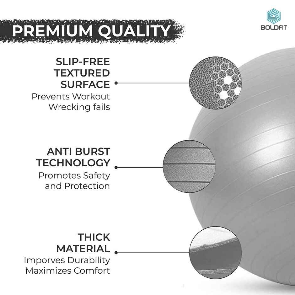 Boldfit Gym Ball For Exercise 75 cm Exercise Ball With Foot Pump-Grey