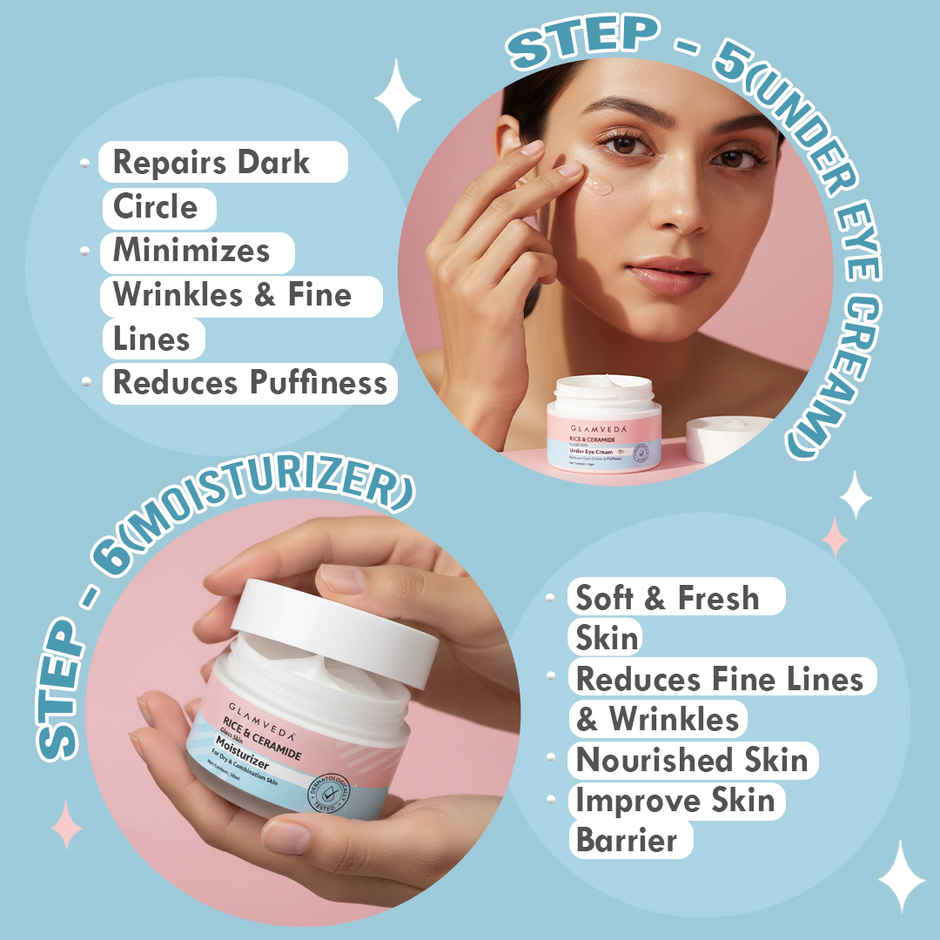 Glamveda Korean Glass Skin Rice and Ceramide 7 Step Weekly Skincare Routine For Women with Gift Box