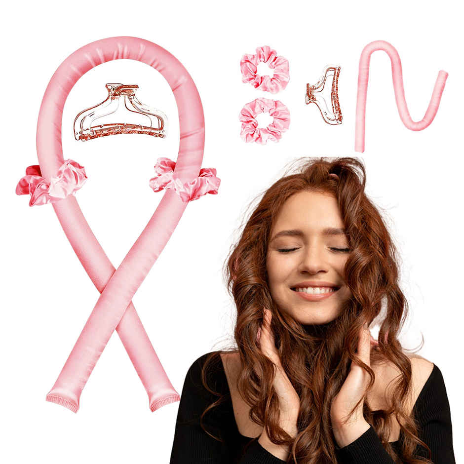 Gleva Heatless Curling Rod Headband No Heat Silk Ribbon Curling Rod Hair Rollers Styling Tool | Pink