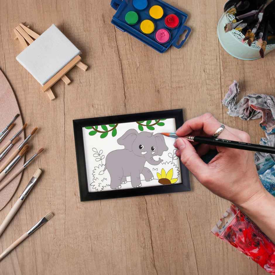 Itsy Bitsy Pre-printed Canvas With Frame Elephant Painting Kit 5 x 7 Inch Sw Lb