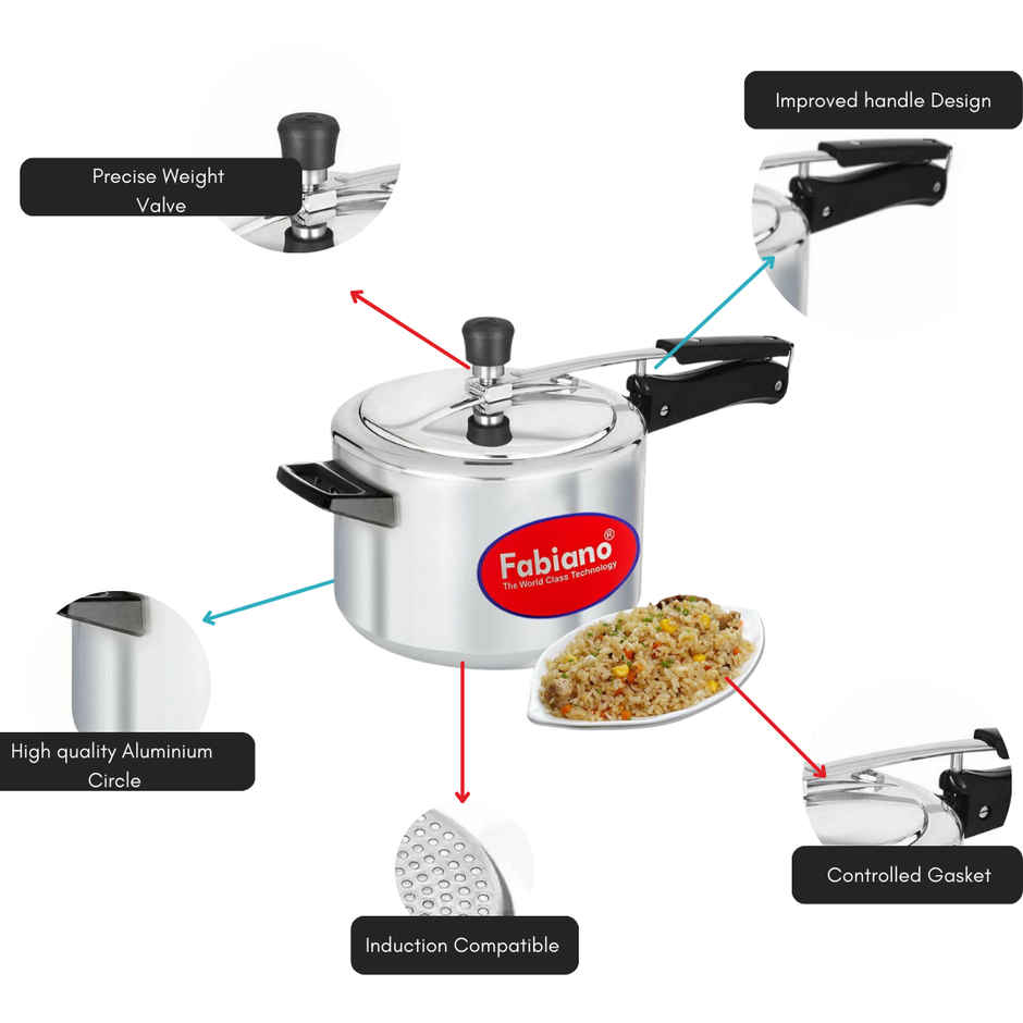 Fabiano 5 Liter with Induction Base Inner Lid Aluminium Eco Pressure Cooker