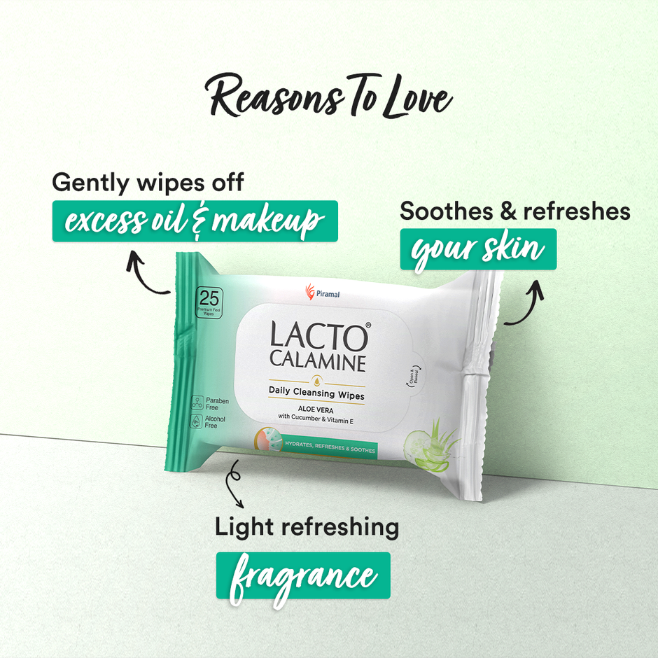 Lacto Calamine Makeup Remover Wipes With Aloe Vera, Cucumber And Vitamin E