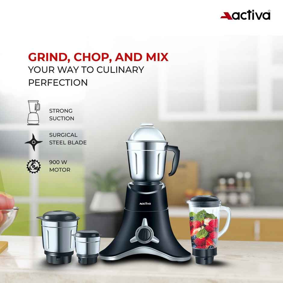 Activa Abs Super Chef 900 Watts Powerful Motor Mixer Grinder With 4 Jars | Black