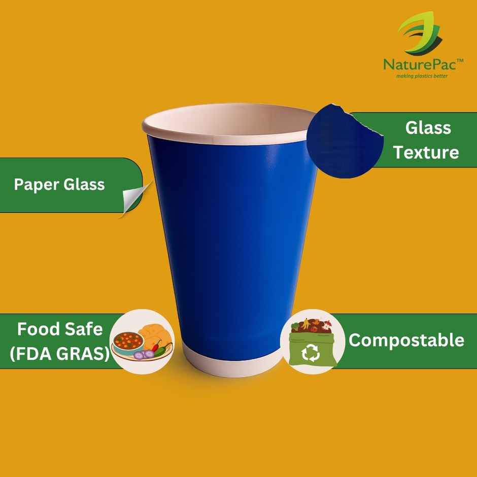 Thick Paper Beer Pong Party Glass | Blue | 450 ml | Pack of 10 | Naturepac