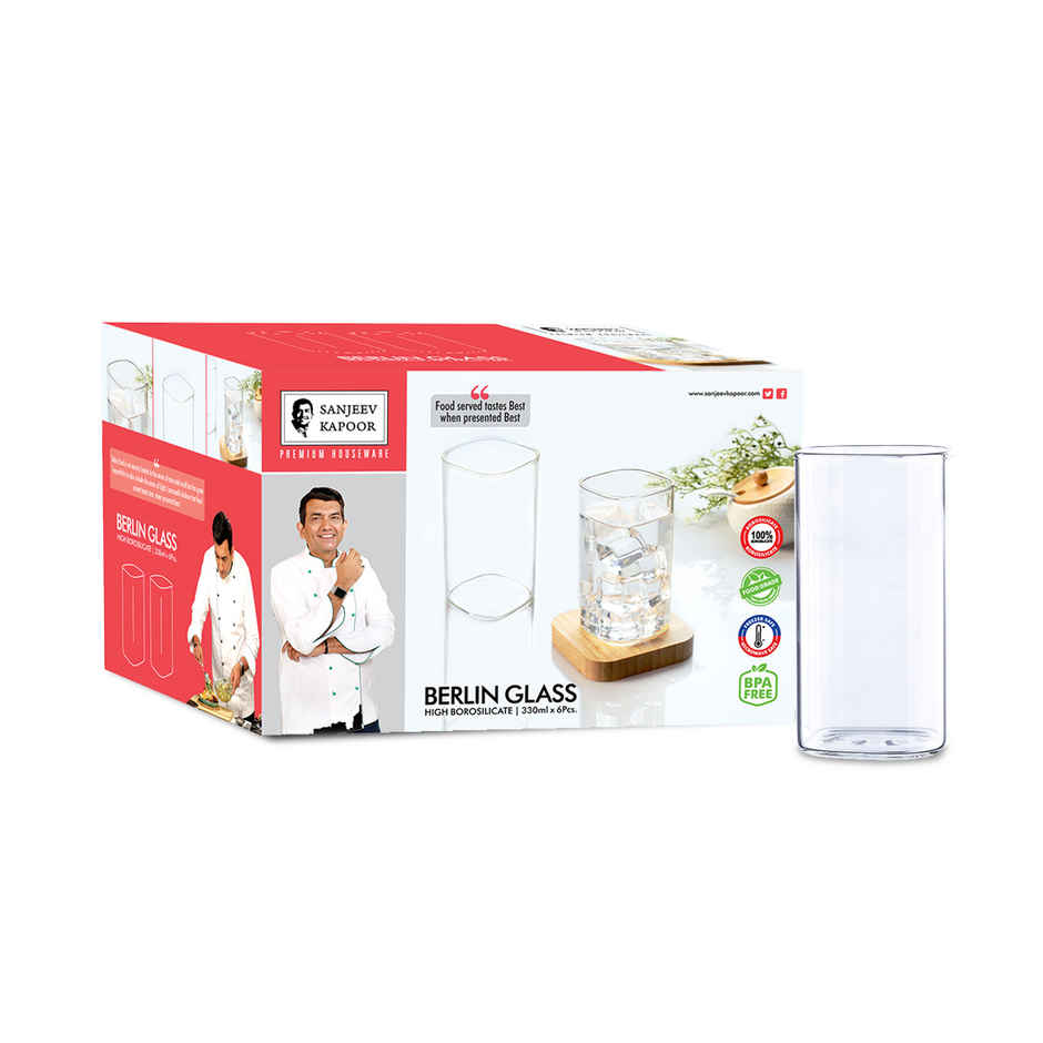 Sanjeev Kapoor Berlin High Borosilicate Square Glass 330 ml - Set Of 6 pcs
