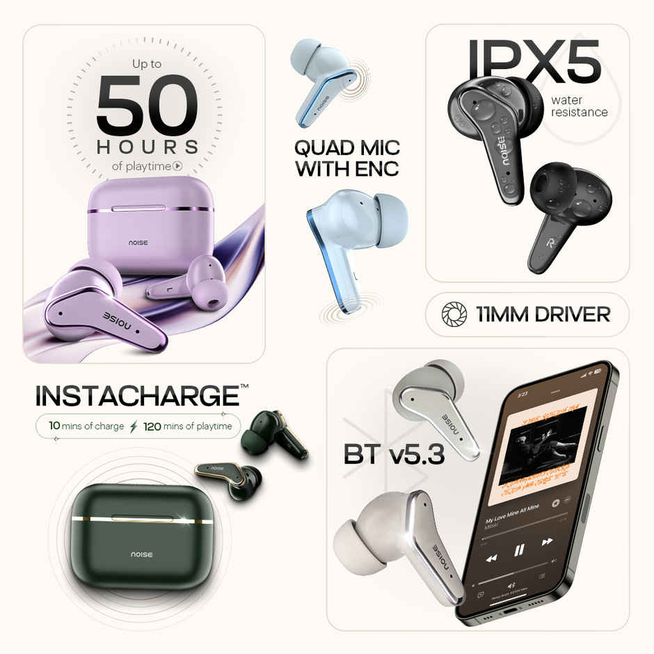 Noise Buds VS102 Elite 50H Battery 4 Mic ENC 11mm Driver Instacharge TWS Earbuds | Carbon Black