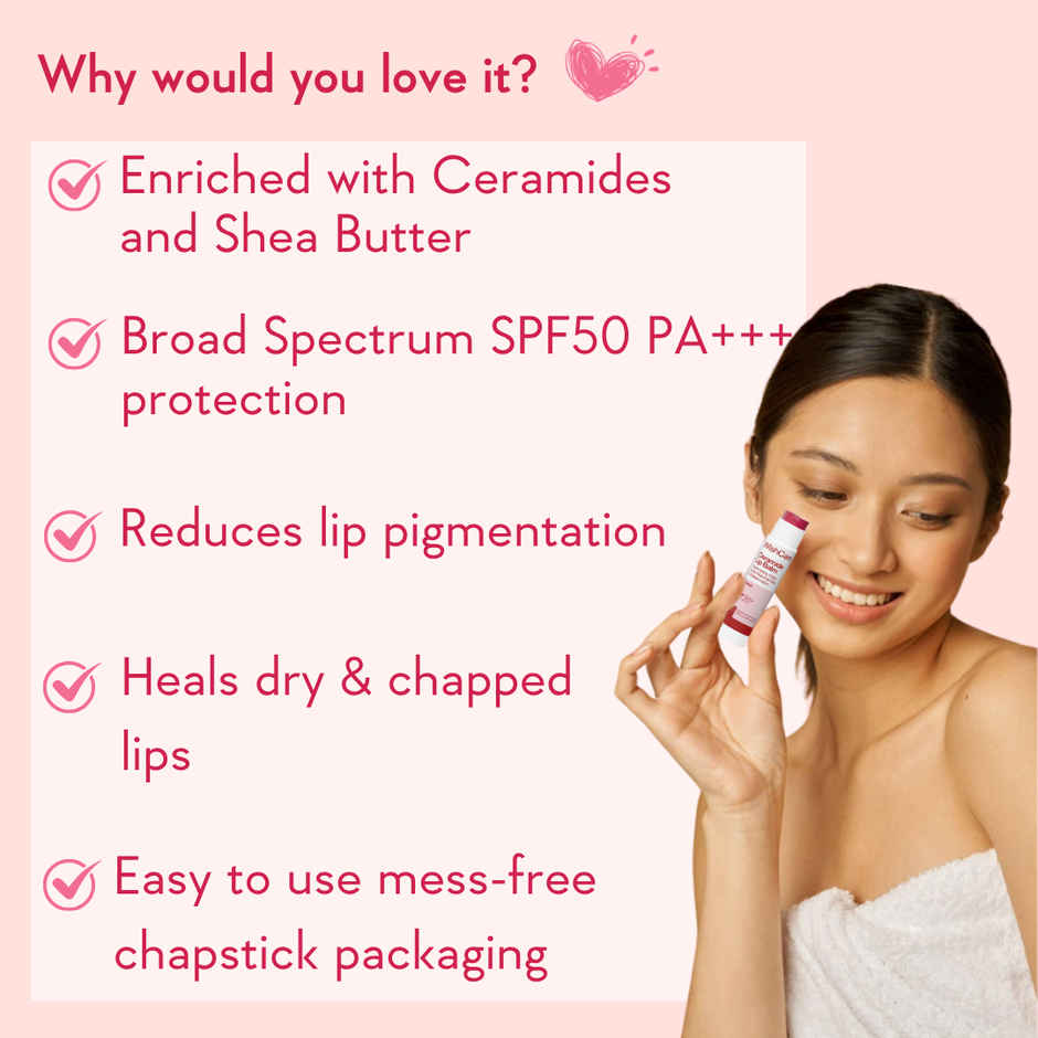 WishCare Tinted Ceramide Lip Balm SPF 50 PA+++ | Niacinamide & Kojic Acid | Protects & Moisturizes
