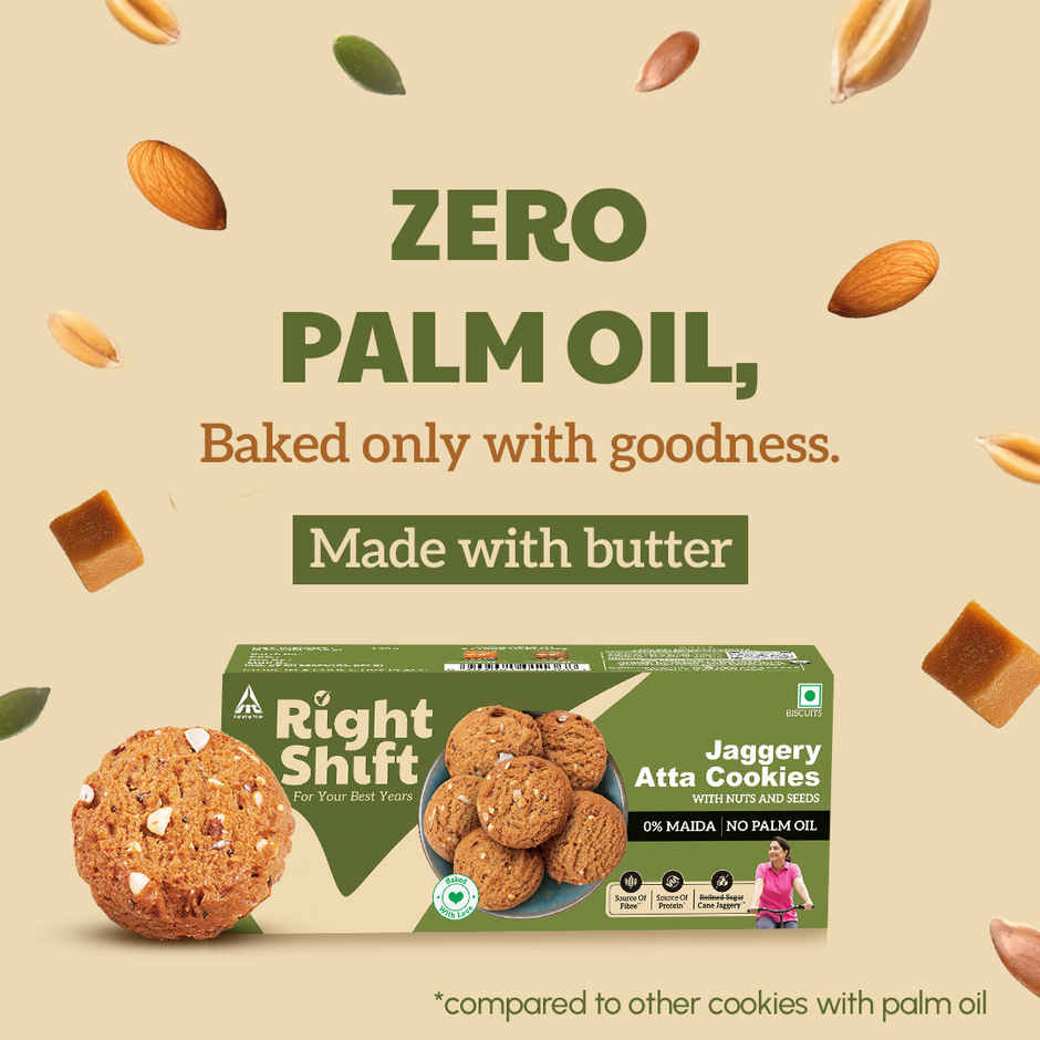 Right Shift Jaggery Atta Cookies | No Palm Oil, 0% Maida, Digestive Biscuits, Healthy Snack