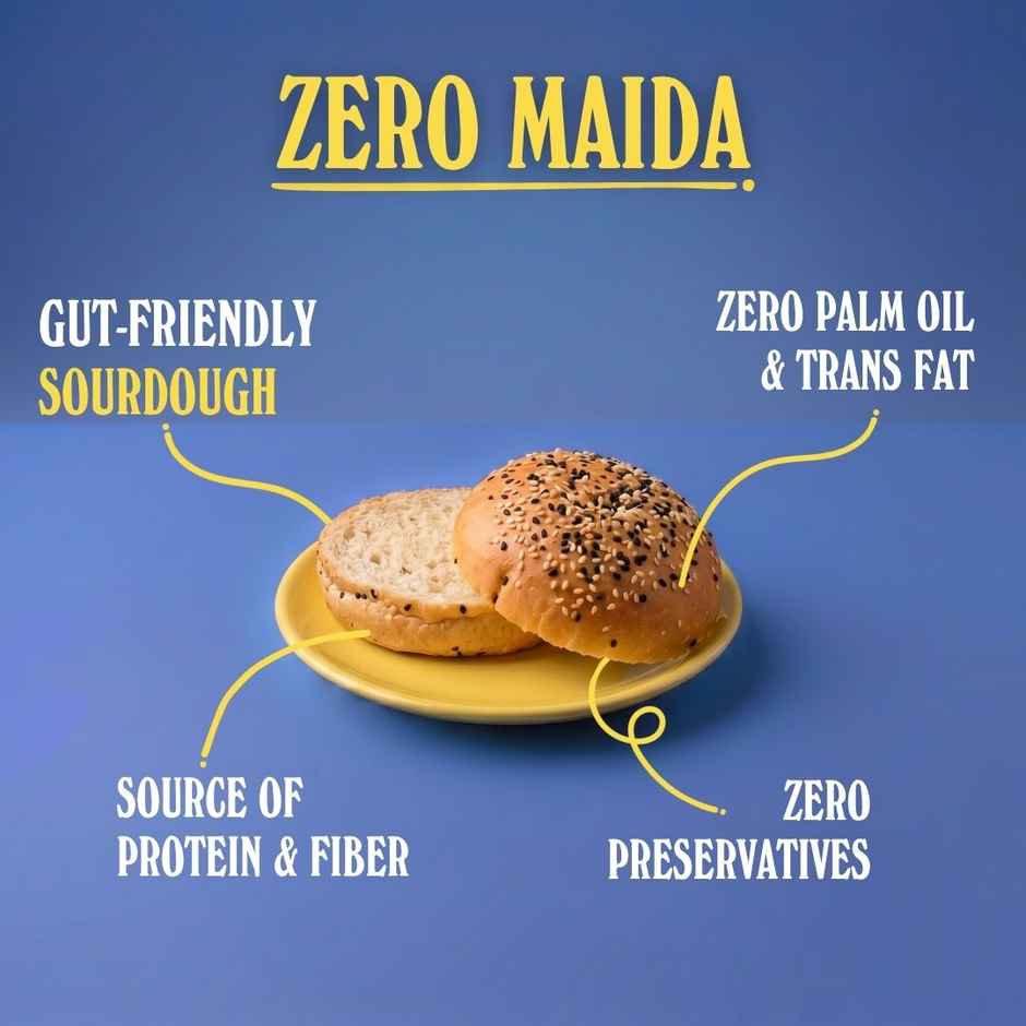 The Baker's Dozen Zero Maida Burger Buns | Gut Friendly Sourdough | Whole Wheat | Atta Bun