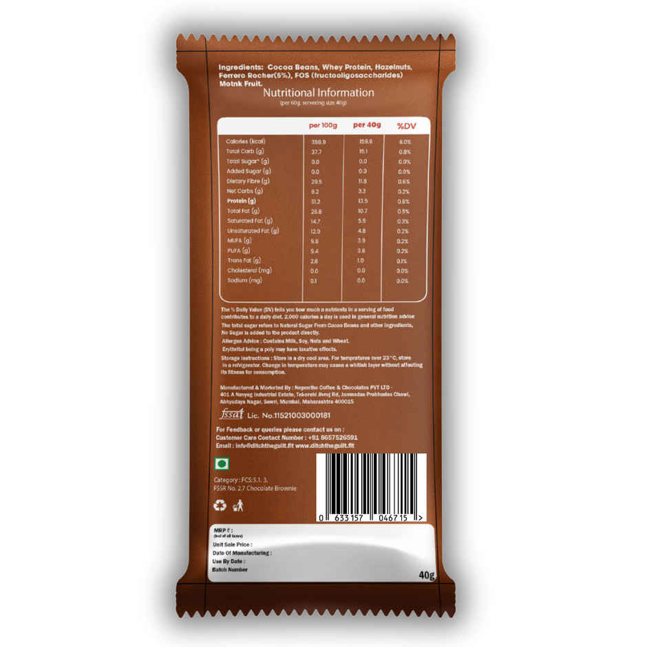 Ditch The Guilt Hazelnut Truffle Protein Brownie